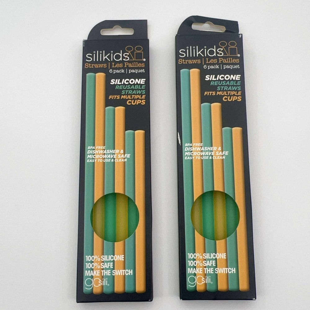 SiliKids Reusable Silicone Straws 6 Pack BPA Free Dishwasher Safe 2-Pack‎ NWT